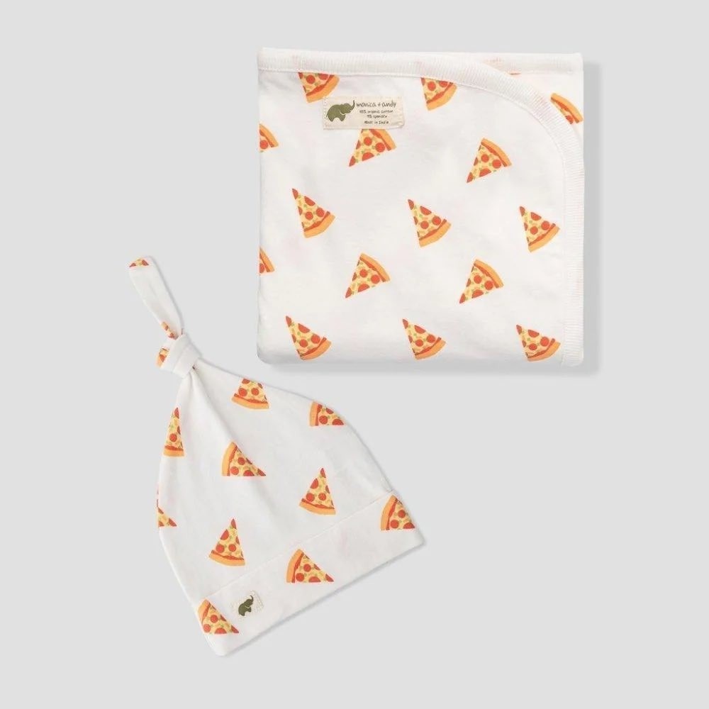 Monica + Andy Pizza Day Hospital Cuddle Box Blanket and Hat Set NWT